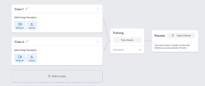 Teachable machine application screenshot