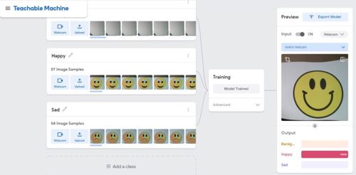 Teachable Machine Application Happy/Sad project screenshot