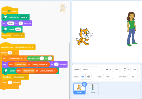 Scratch program showing Sprite 1 coding blocks