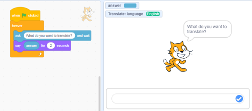 Create an Ask block to ask the user what they want to translate (text input)