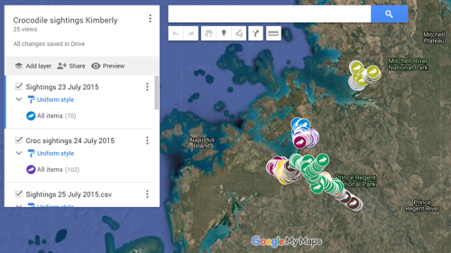 Mapping the population answers: Crocodile sightings Kimberley