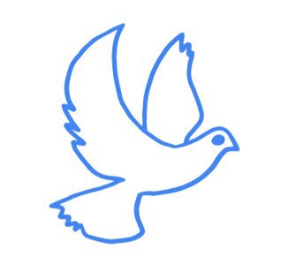 Line drawing of a bird flying/ spreading its wings