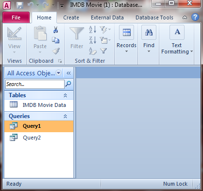 Example of the IMDB database in Microsoft Access