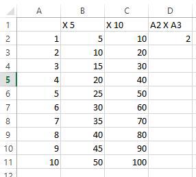 Image of excel table