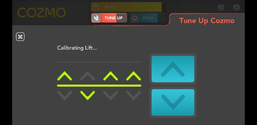 Image showing different parts of the Cozmo robot that may need a tune up. These include the head needing adjustment, the lift needing calibration or treads requiring alignment.